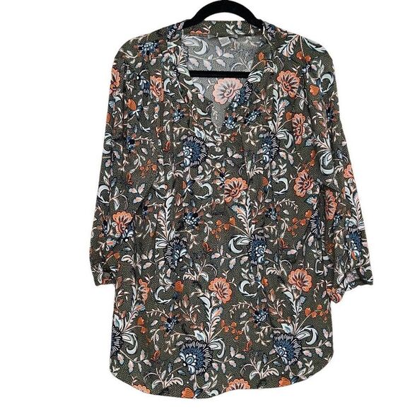 BY DESIGN Green Patterned V-Neck Blouse Size XL - Picture 1 of 5